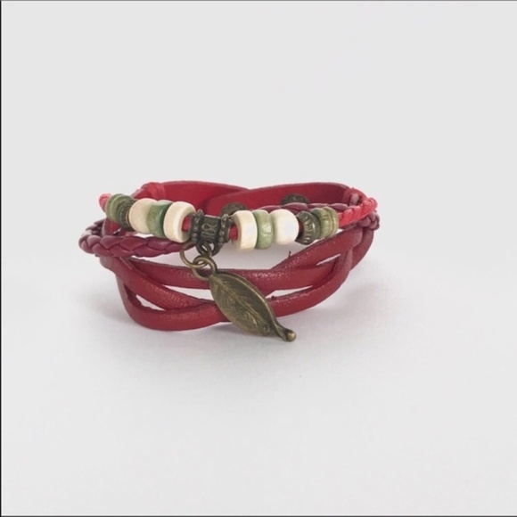centsible_wear Jewelry - Boho Chic Feather Charm Bracelet - Red